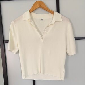 Uniqlo Cream Short-Sleeve Polo Knit Top women’s size S small off-white